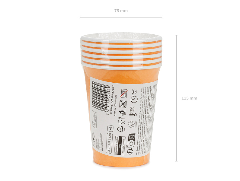 Pahare din hârtie,Portocaliu deschis, 250ml