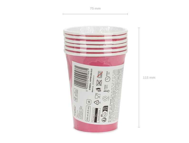 Pahare hârtie, Roz închis, 250 ml (6 buc)