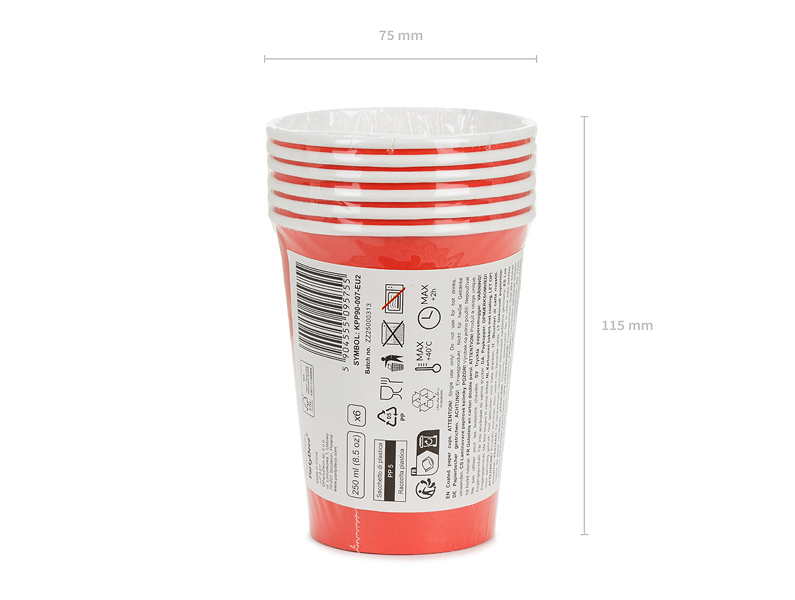 Pahare din hârtie (6 buc) roșu, 250ml