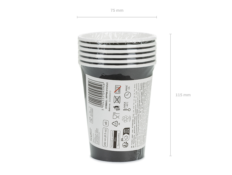 Pahare hârtie, Negru, 250 ml (6 buc)