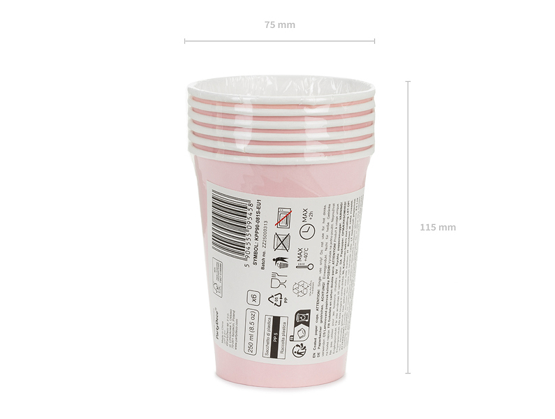 Pahare din hârtie,roz deschis, 250ml