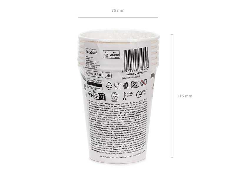 Pahare hârtie Fundițe, Crem & Negru, 220 ml (6 buc)
