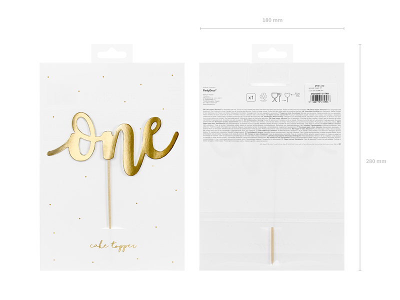 Topper pentru tort „One”, auriu, 19cm