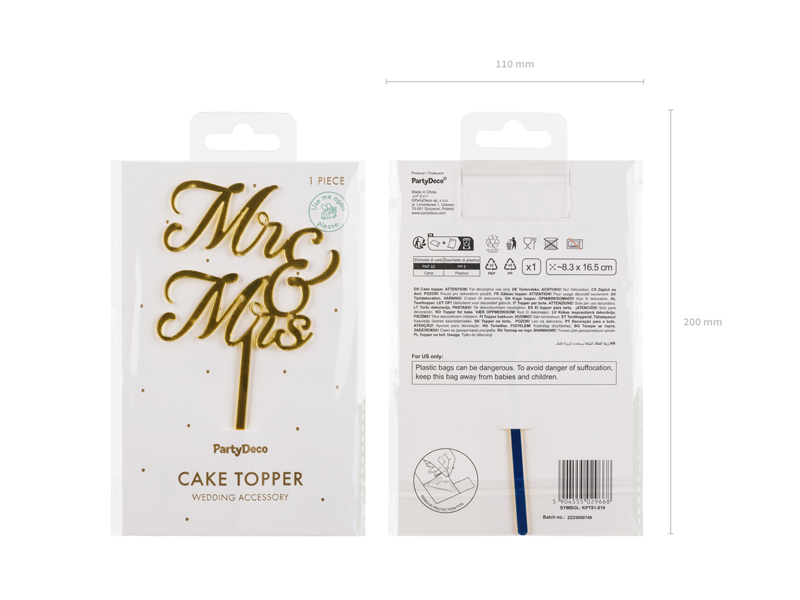 Topper pentru tort MR & MRS, auriu, 16.5 cm