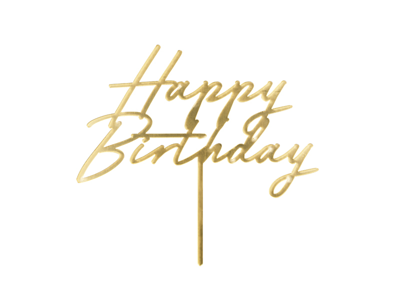 Topper tort „Happy Birthday”, acril auriu, 18 x 16,5 cm