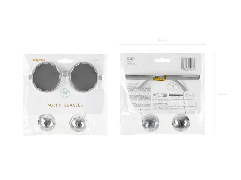 Ochelari Disco Argintii cu Globuri Disco Suspendate – 16 cm