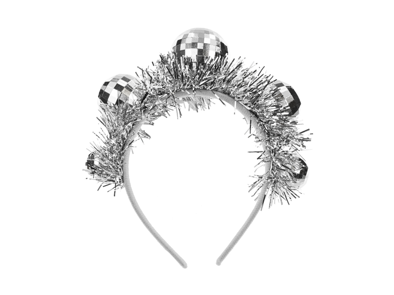 Bentiță cu bile disco, 17.5x17.5 cm, argintie