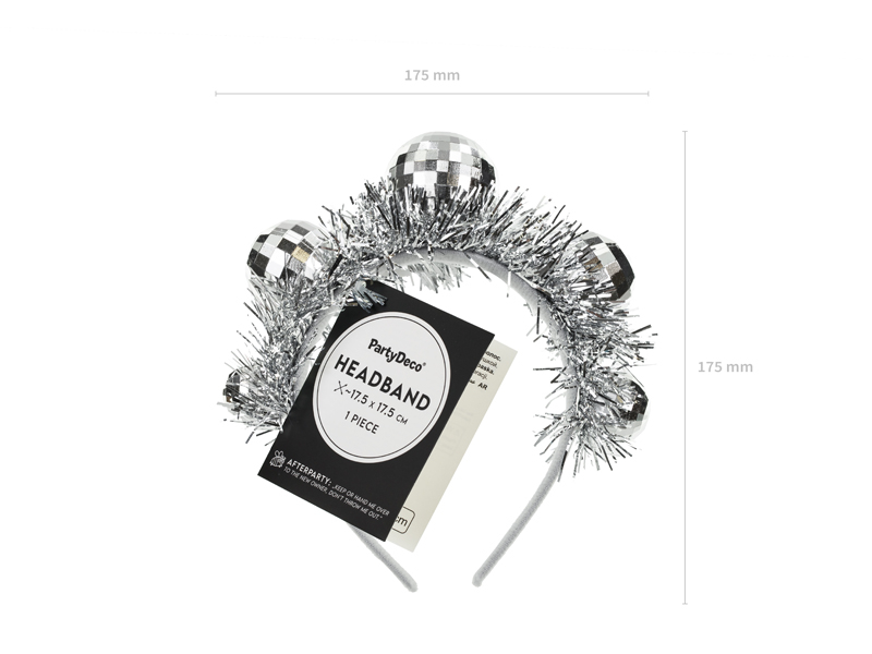 Bentiță cu bile disco, 17.5x17.5 cm, argintie