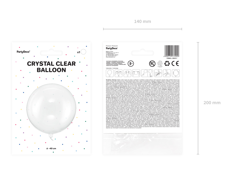 Balon Transparent clar, Bobo, 40 cm