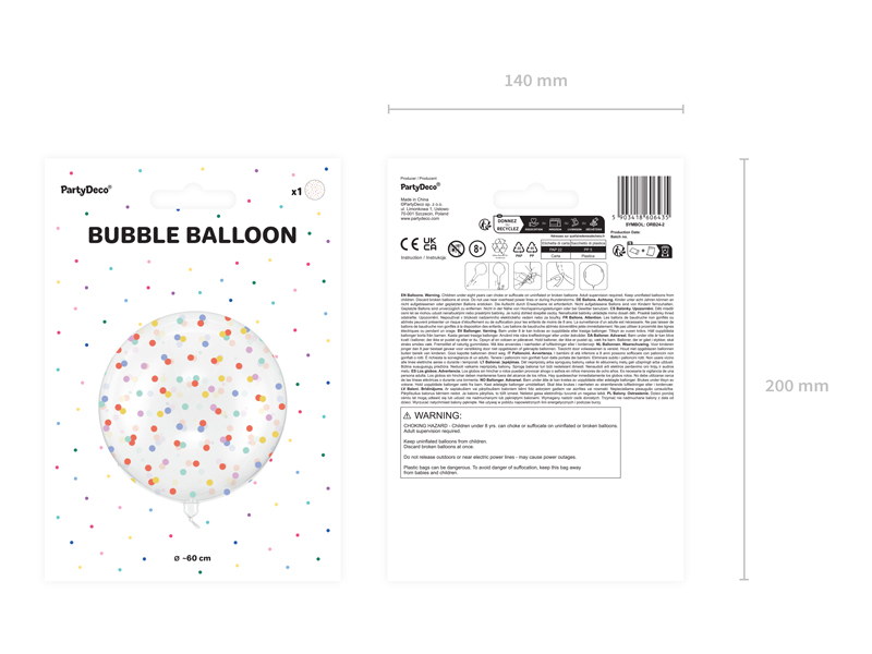 Balon Bubble (bobo) Transparent cu Buline Multicolore – 60 cm