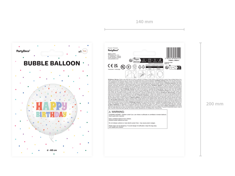 Balon Bubble (bobo) Transparent Happy Birthday Multicolor – 60 cm