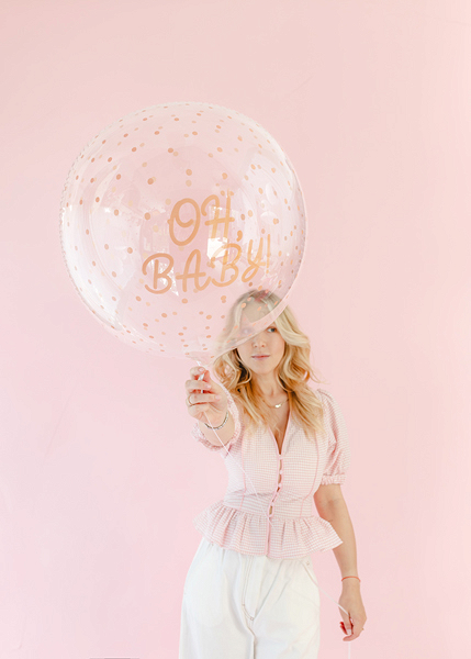 Balon Bubble (bobo) Transparent Oh Baby cu Buline Bej – 60 cm