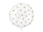 Balon Bubble transparent cu imprimeu de stele aurii, diametru 60 cm, potrivit pentru aer și heliu.