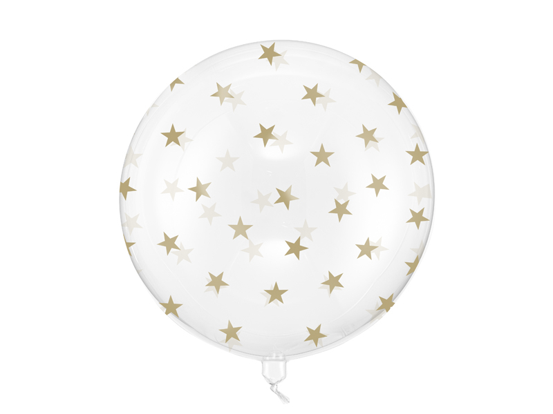 Balon Bubble transparent cu imprimeu de stele aurii, diametru 60 cm, potrivit pentru aer și heliu.