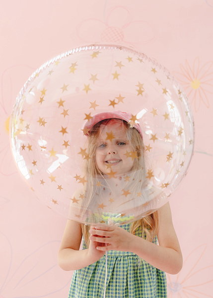 Balon Bubble (bobo) Transparent cu Stele Aurii – 60 cm