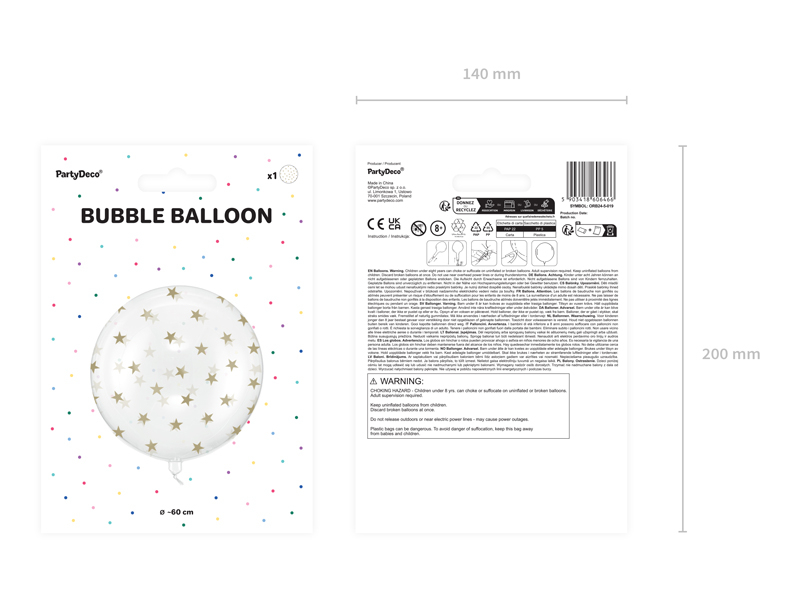 Balon Bubble (bobo) Transparent cu Stele Aurii – 60 cm