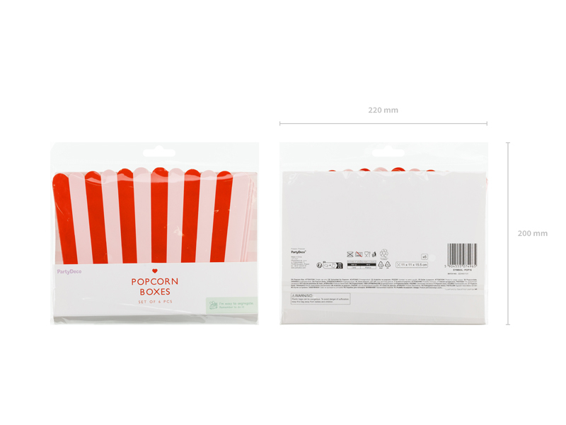 Set 6 Cutii pentru snacks (11x11x15.5cm) roșu/roz deschis