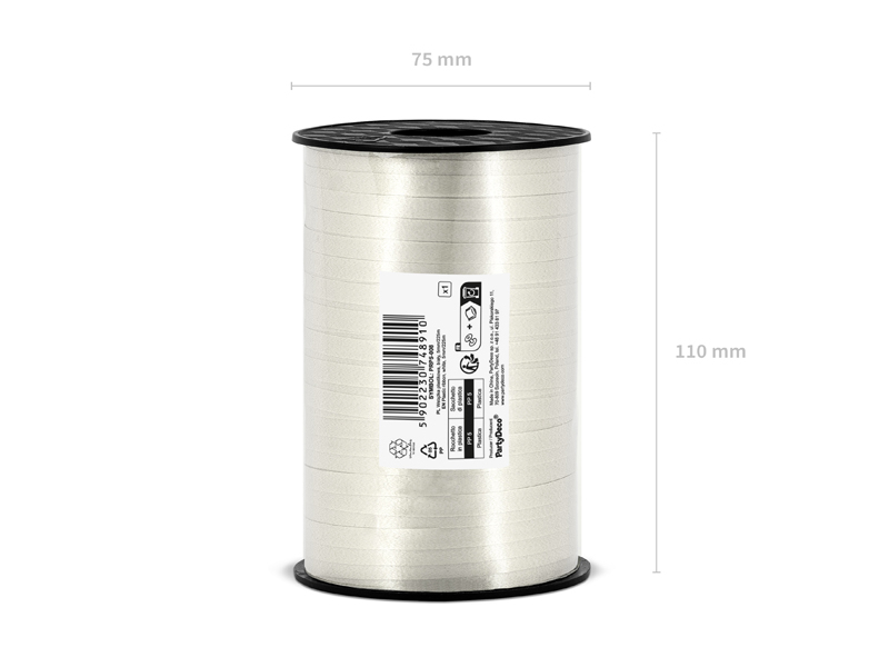 Panglică pentru baloane din plastic alb 5mm, 225m