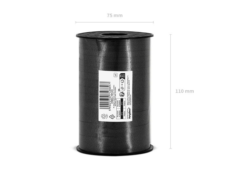Panglică pentru baloane din plastic negru 5mm, 225m