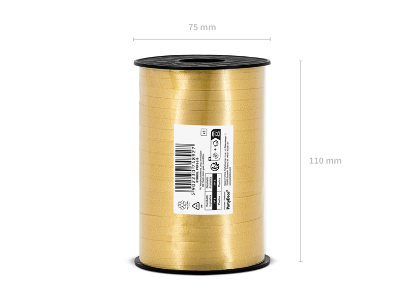 Panglică pentru baloane din plastic auriu 5mm, 225m