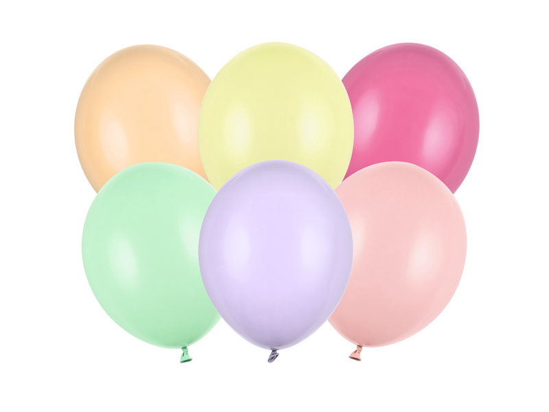 Baloane latex Pastel Mix 27 cm în nuanțe de roz, lila, bleu, mentă, galben și piersică
