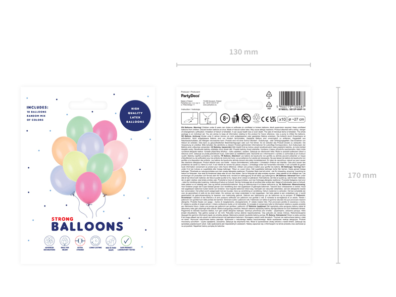 Baloane latex Pastel Mix 27 cm în nuanțe de roz, lila, bleu, mentă, galben și piersică