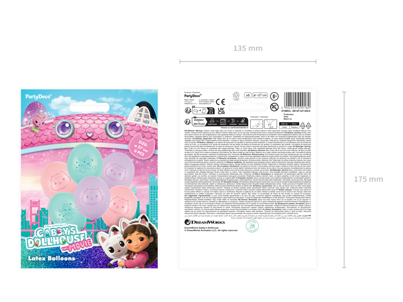 Set 6 Baloane 27cm Gabby’s Dollhouse si Cakey, lila albastru roz