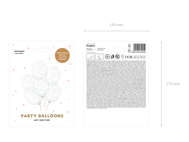 Baloane transparente Crystal Clear cu inimioare albe 30 cm (6 buc)