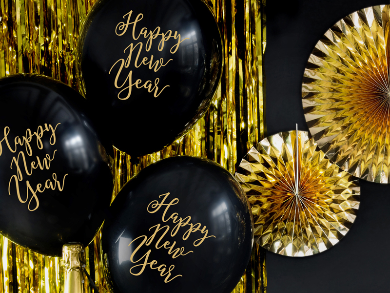 Baloane „Happy New Year” (6 buc) 30cm negre