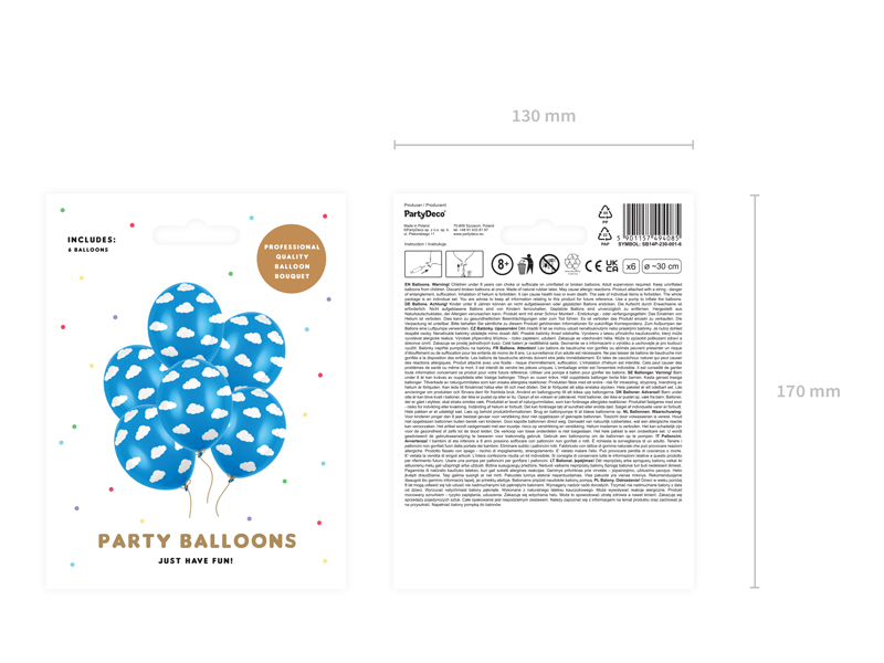 Balon latex albastru cu nori albi 30 cm