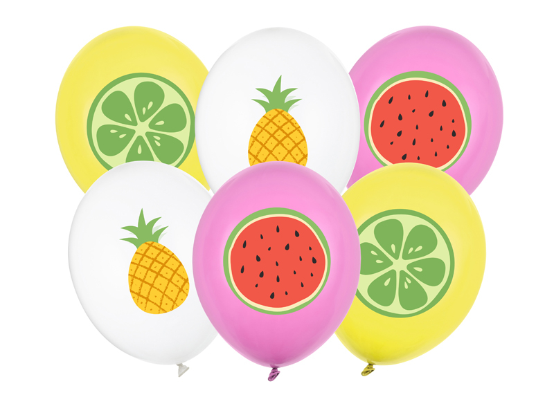 Baloane latex Fructe (6 buc) 30cm, roz/galben/transparent