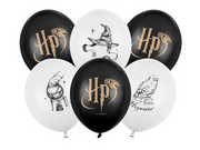 Set 6 baloane latex Harry Potter albe și negre 30 cm cu imprimeu