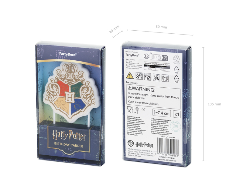 Lumânare tort Harry Potter cu emblema Hogwarts 6,7 x 7,4 cm