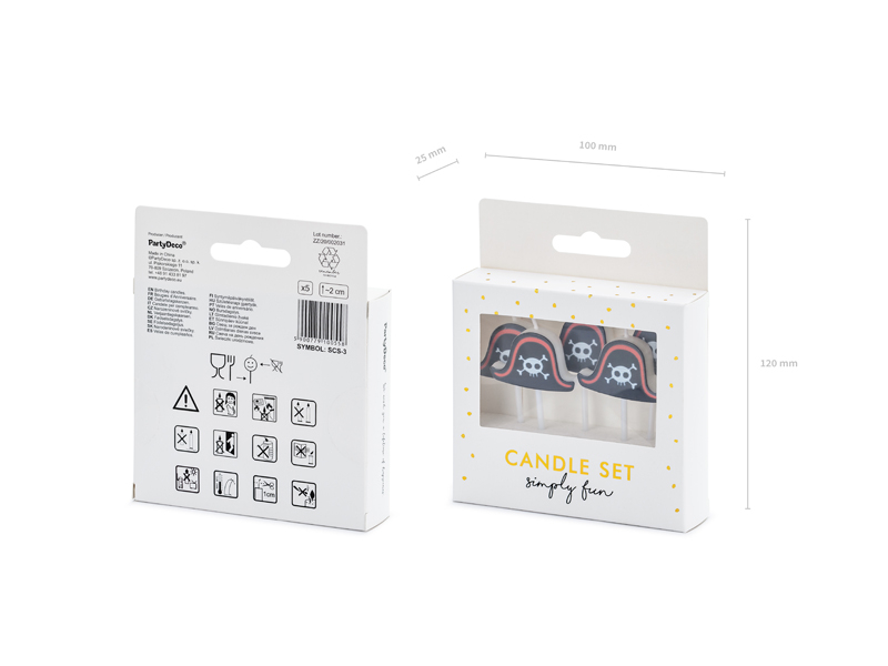 Lumânări aniversare Pirați, 2 cm, set 5 bucăți