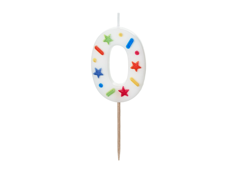 Lumânare Cifră 0– Confetti Alb (5.5cm)