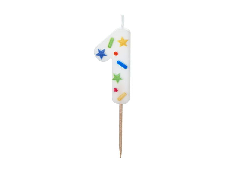 Lumânare Cifră 1 – Confetti Alb (5.5cm)