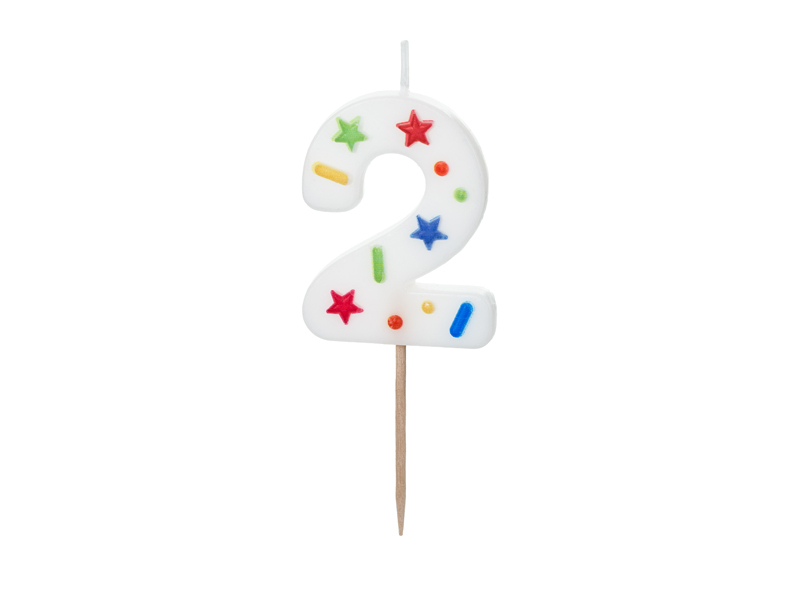Lumânare Cifră 2 – Confetti Alb (5.5cm)