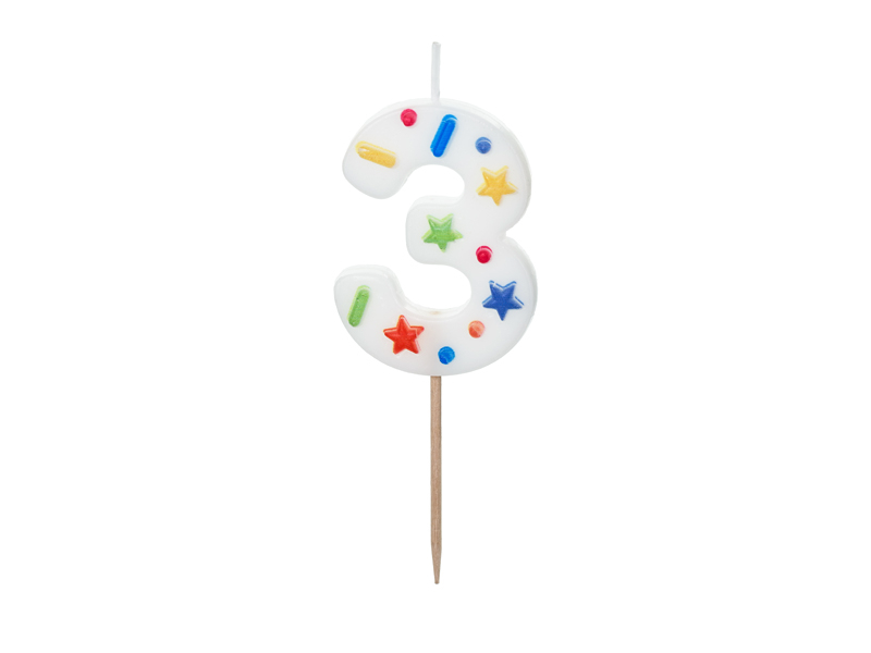 Lumânare Cifră 3 – Confetti Alb (5.5cm)