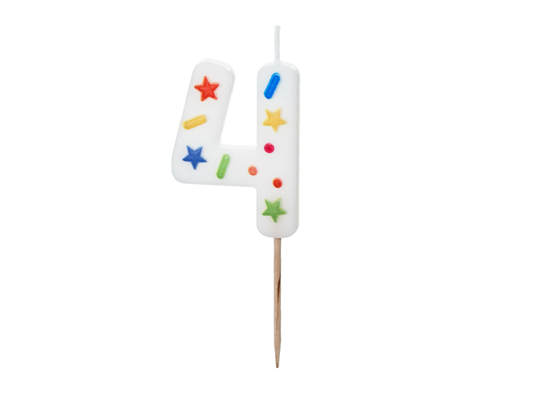 Lumânare Cifră 4 – Confetti Alb (5.5cm)