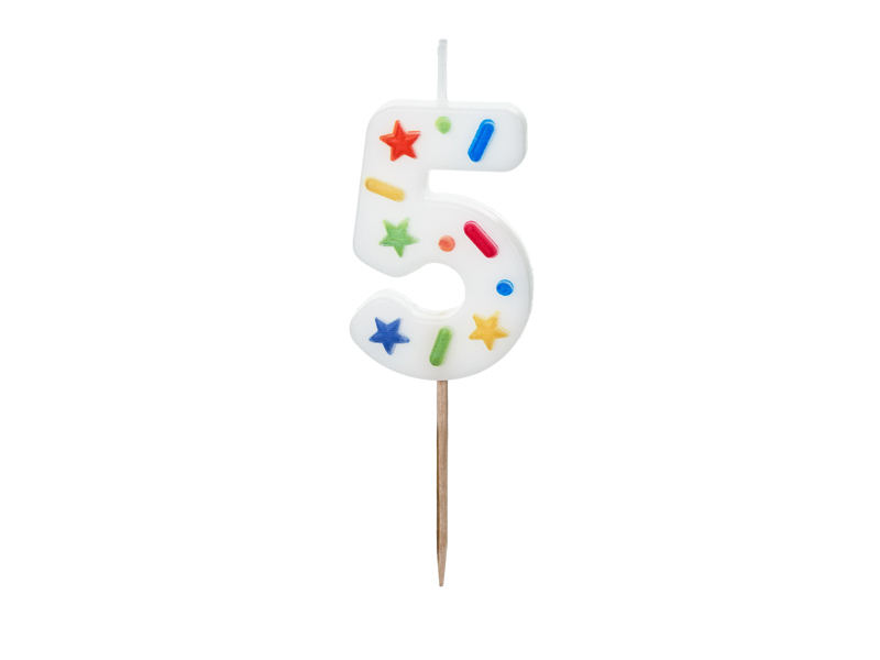 Lumânare Cifră 5 – Confetti Alb (5.5cm)
