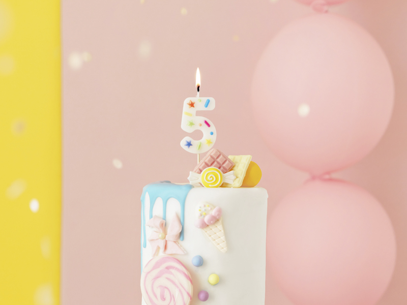 Lumânare Cifră 5 – Confetti Alb (5.5cm)