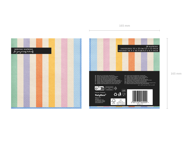 Șervețele cu dungi colorate (20buc) multicolor