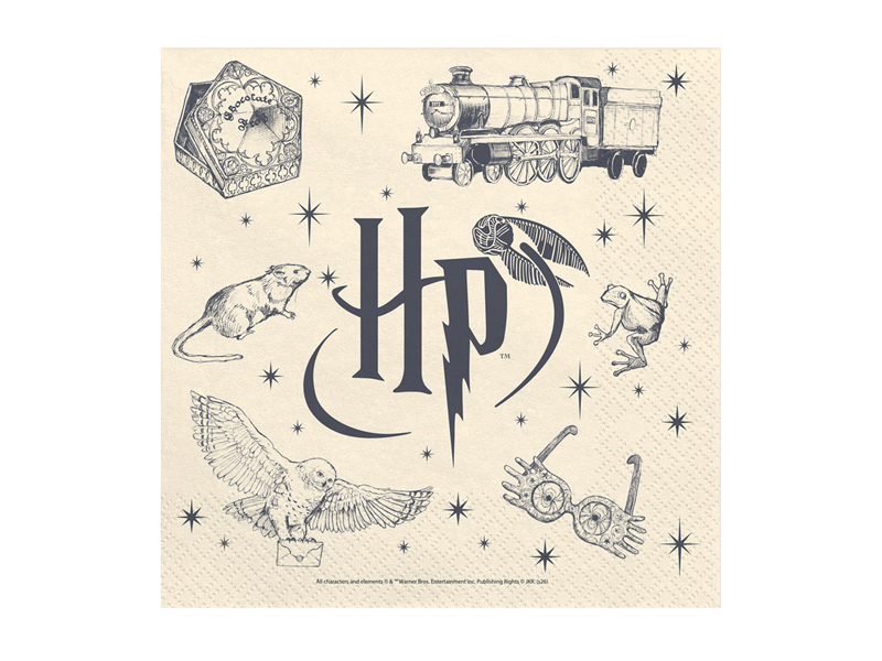 Șervețele Harry Potter bej 33 x 33 cm cu logo HP și simboluri magice