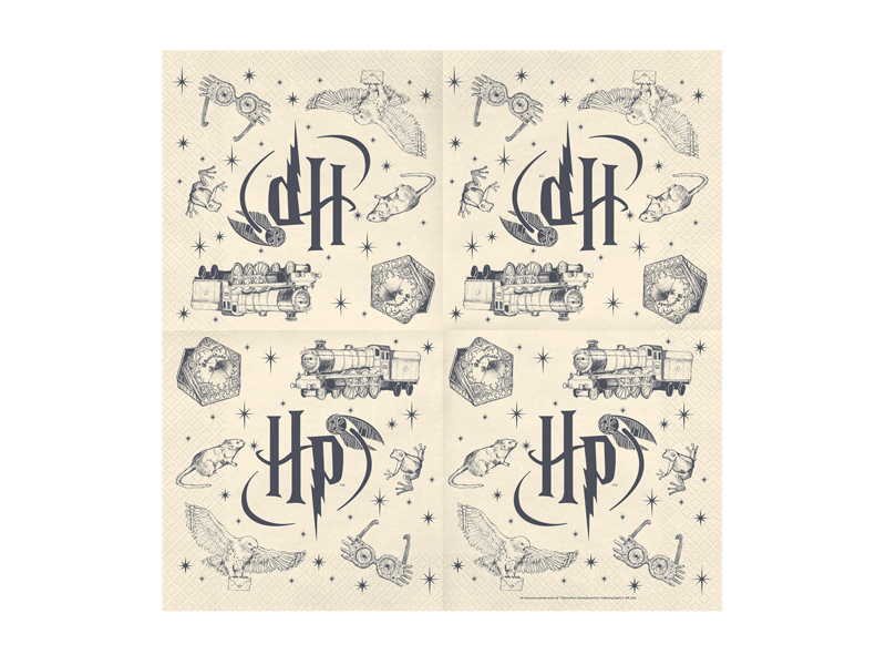 Șervețele Harry Potter bej 33 x 33 cm cu logo HP și simboluri magice