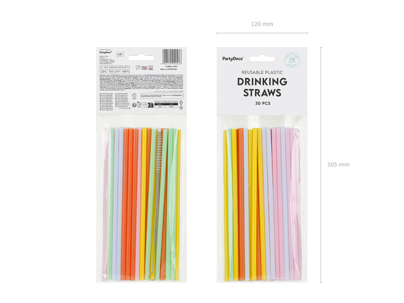 Paie reutilizabile din plastic (30 buc) multicolor, 23 cm
