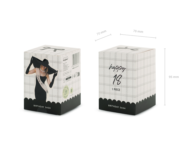 Panglică Majorat „Happy 18”, crem, 76 cm