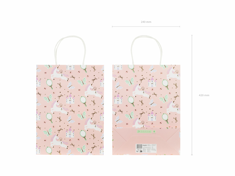 Pungă cadou Unicorn roz și pastel (24x10x32cm)