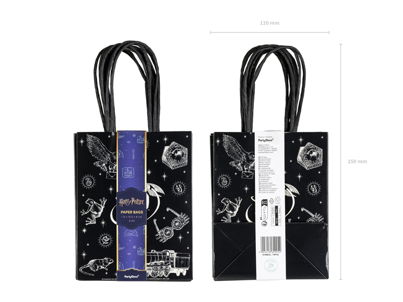 Set 6 pungi cadou Harry Potter negre din hârtie 12 x 15,5 cm