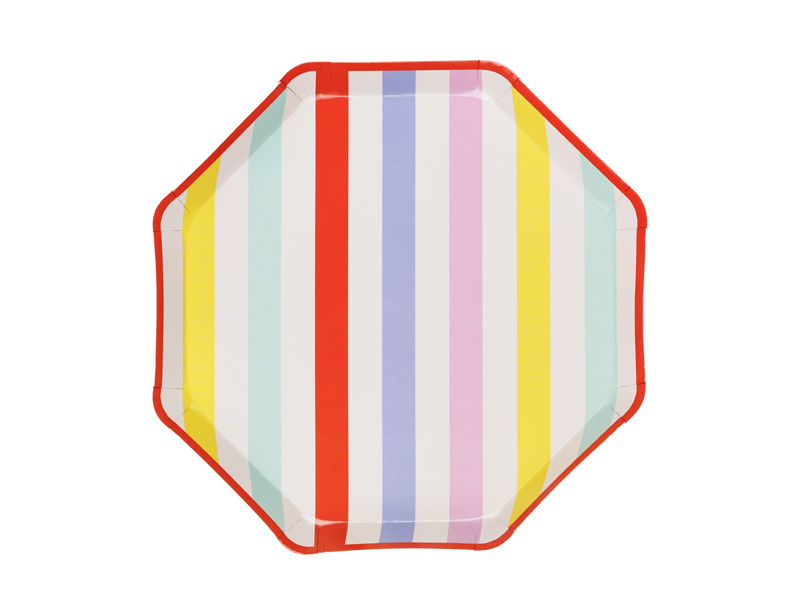 Farfurii hârtie dungi pastel Rainbow, 24.5cm (6 buc)
