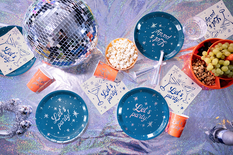 Farfurii din Carton „Let's Party” Albastru Închis cu Stele Holografice – 23 cm, 6 buc.